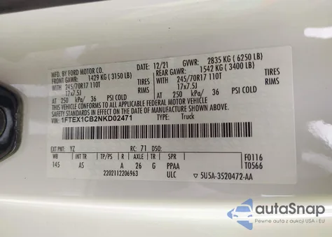 2022 Ford F-150 Xl from USA, damaged, VIN 1FTEX1CB2NKD02471